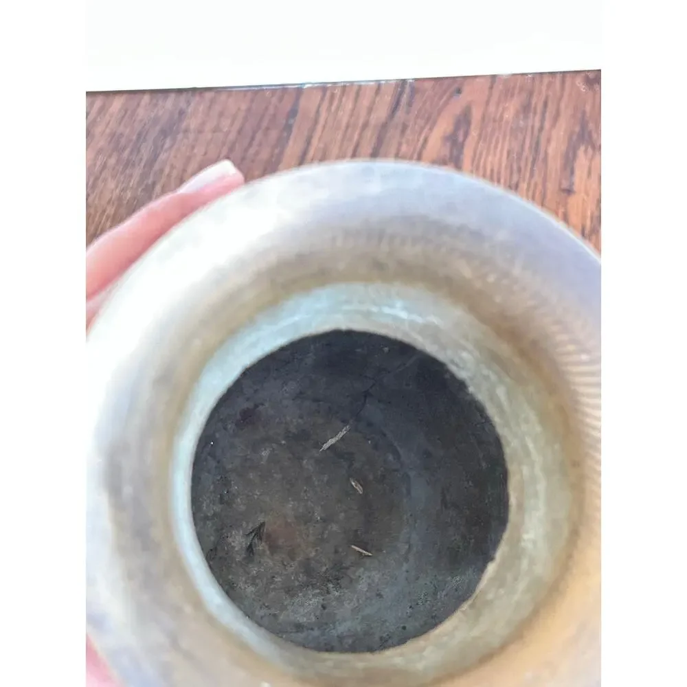 Vintage Brass Etched Vase Made in India Floral 9in